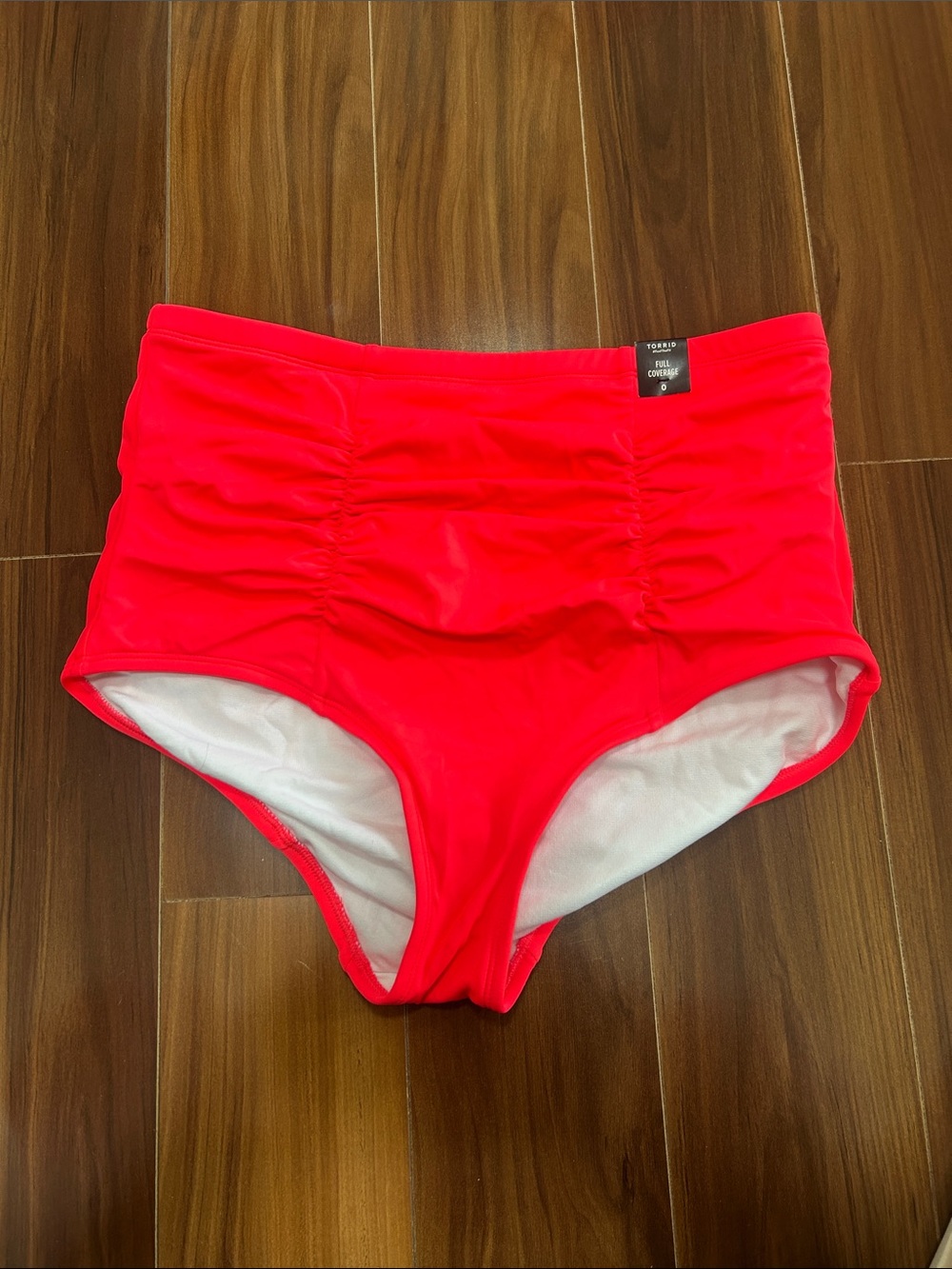 Size 0 Torrid swim full coverage ruched high waisted neon bikini bottom